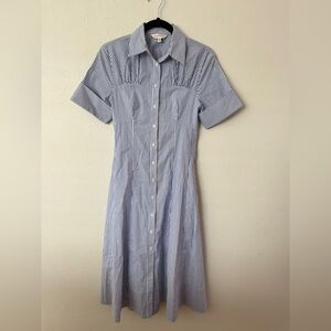 Club Monaco Striped Midi Dress in Blue and White